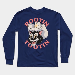 Rootin Tootin - Cowboy Cat Retro Cartoon Mascot Long Sleeve T-Shirt